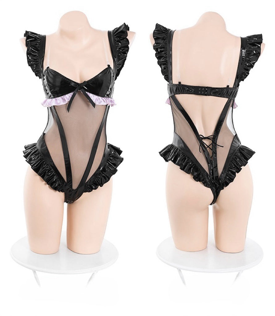 Lace Hollow Transparent PVC Catwoman Cosplay Set
