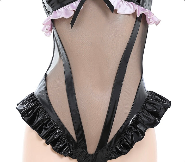 Lace Hollow Transparent PVC Catwoman Cosplay Set