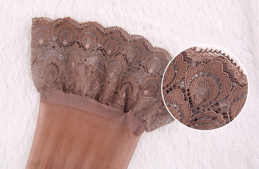 Ultra-Sheer Glossy Lace Top Stockings